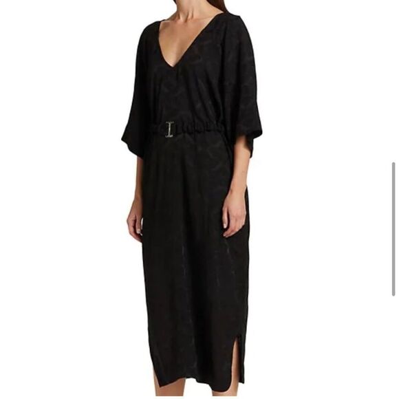 GANNI Belted Jacquard Print Black Midi Dress - Picture 4 of 16